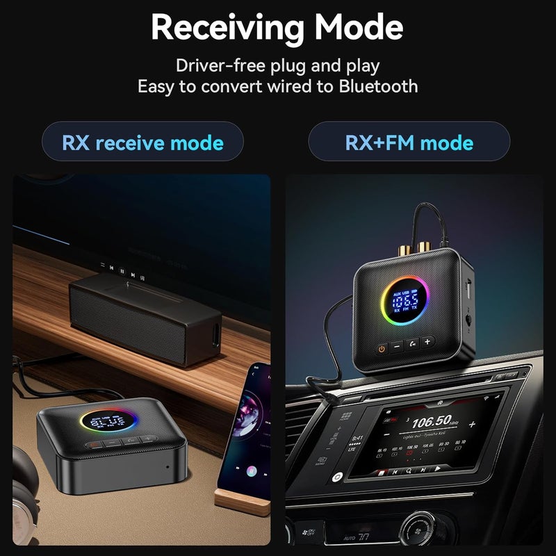 MakerHawk Bluetooth 5.4 Transmitter Receiver 3-in-1 Bluetooth Adapter HiFi Audio Receiver FM Transmitter with LED Display 3.5mm AUX RCA USB for TV/Car/PC/Home Stereo/Speakers - Image 4